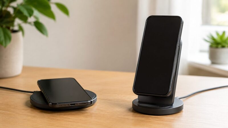 ワイヤレス充電の位置ズレとMagSafeの安定した充電を比較する様子