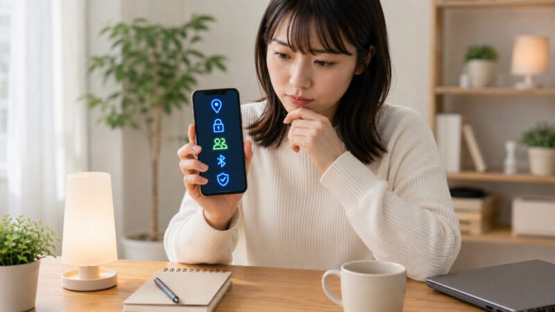 iPhoneの位置情報共有と監視設定を確認する日本人女性