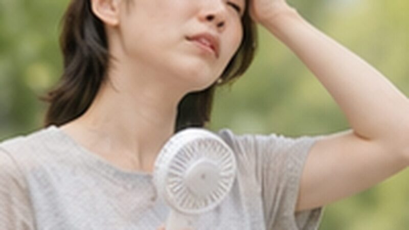 広い送風を求めてハンディファンに物足りなさを感じる女性