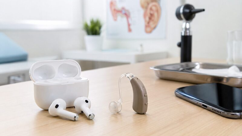 AirPodsと補聴器の役割の違いを示す比較イメージ