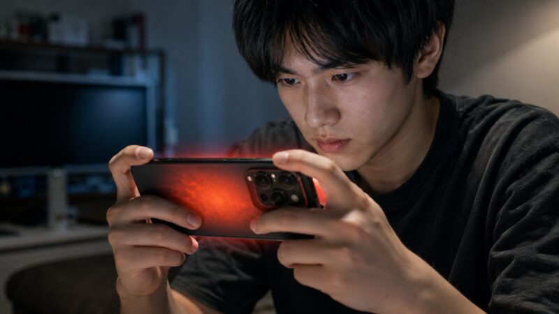高負荷なスマホゲームを長時間プレイして発熱する様子