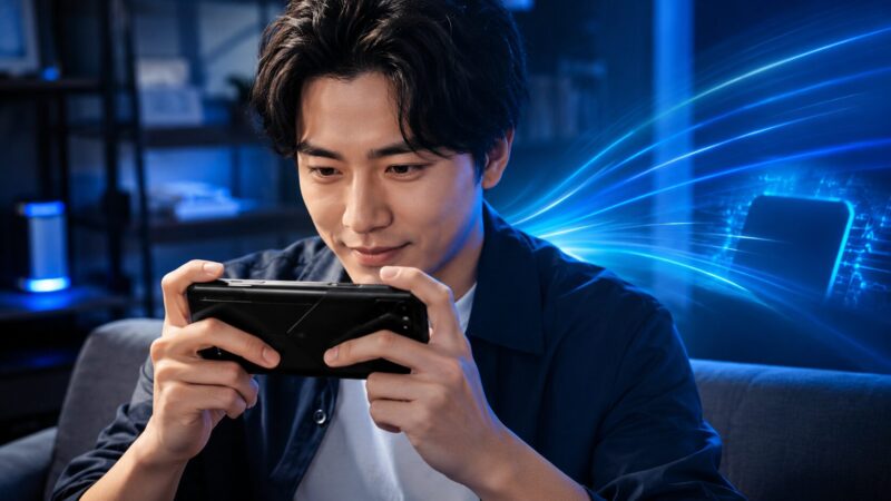 性能重視のSnapdragonスマホでゲームを楽しむ日本人男性