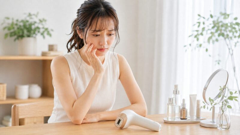 家庭用IPL脱毛器の使用前に肌への注意点を確認する日本人女性