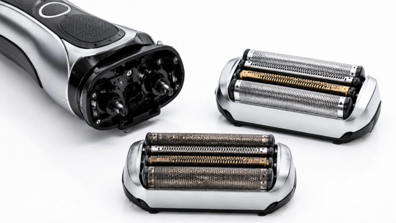 電気シェーバー本体と新品および使用済みの交換用替刃