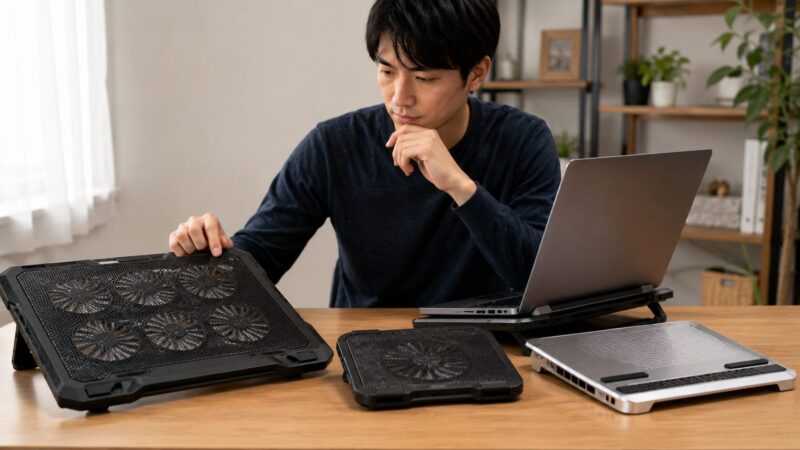 最強モデルではなくノートPCとの相性で冷却台を選ぶ男性
