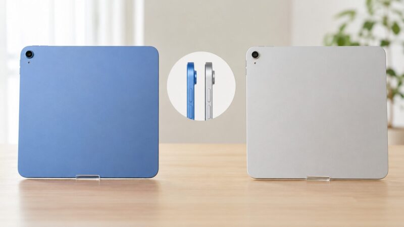 iPad A16と旧世代モデルに共通する本体サイズや背面設計を表した2台のタブレット