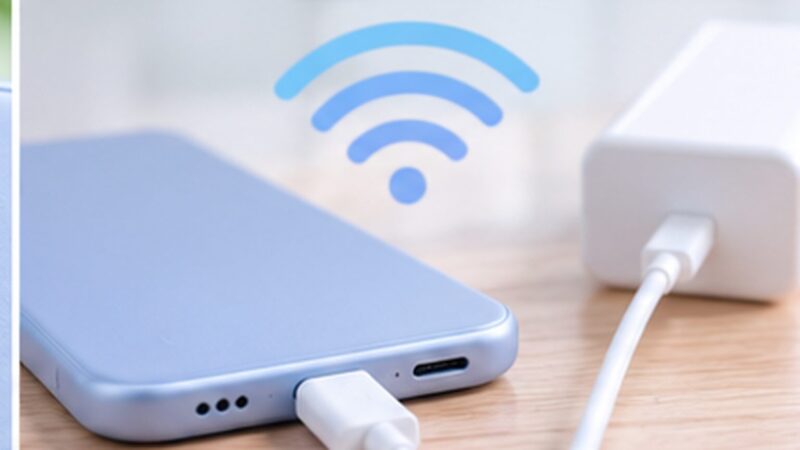 arrows We2の有線充電とWi-Fi通信をイメージしたスマートフォン