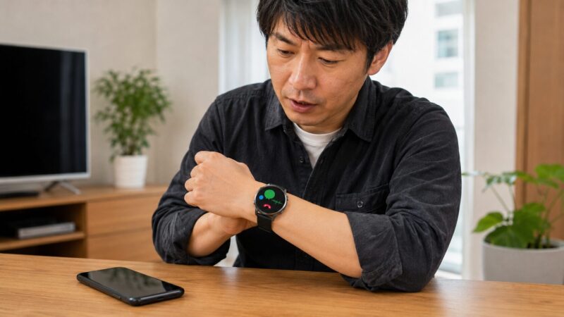 スマートフォンと接続して通知確認やBluetooth通話を利用する様子
