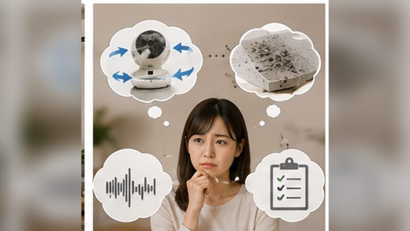 360度首振りの置き場所や音、掃除のしにくさに悩む女性