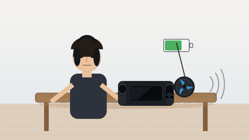 Switch2冷却ファンの騒音とバッテリー消費を確認する男性ゲーマーの画像