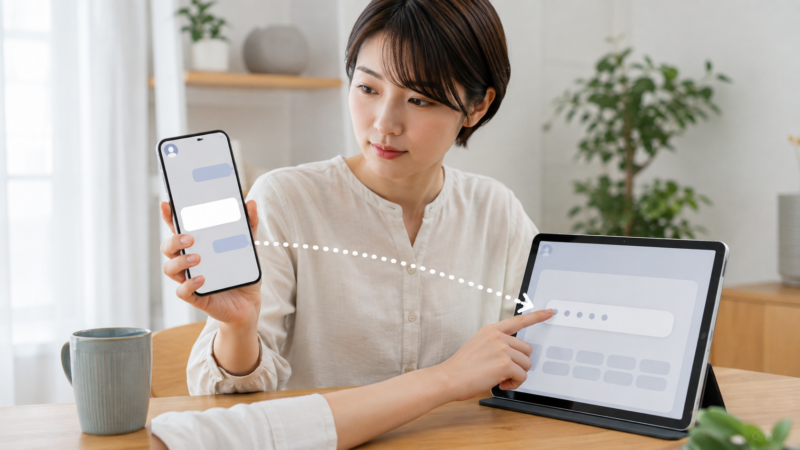 Androidスマートフォンで受信したSMS認証コードをiPadへ入力する様子