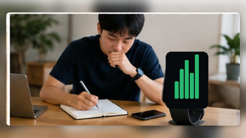 Apple Watch 11のバッテリー消費を記録しながら検証する日本人男性
