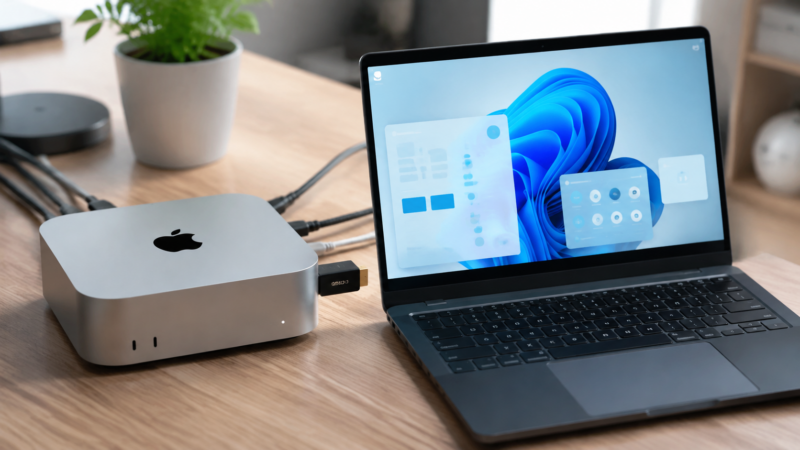 HDMIダミープラグでMac miniのリモート画面を高解像度化する様子