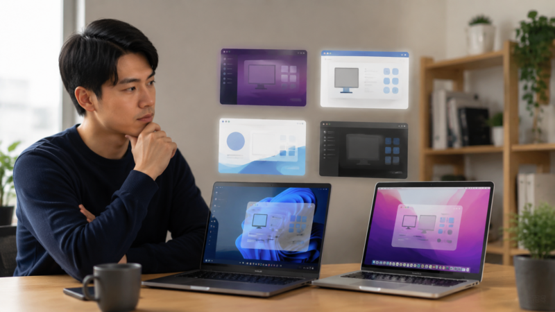 WindowsからMacへ接続するリモート操作アプリを比較している様子