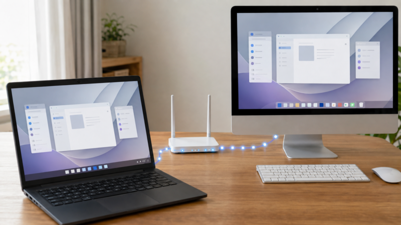 Windowsパソコンから同一ネットワーク上のMacへリモートデスクトップ接続している様子