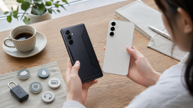 XiaomiとOPPOの機能や安全性などの比較ポイントを確認する女性