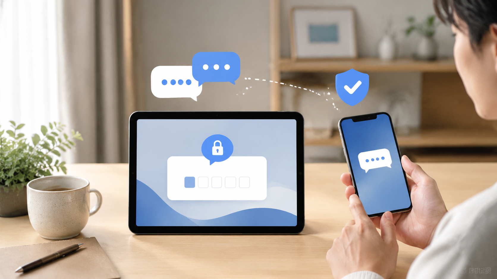 　iPhoneからiPadへSMS認証コードを転送して確認するイメージ