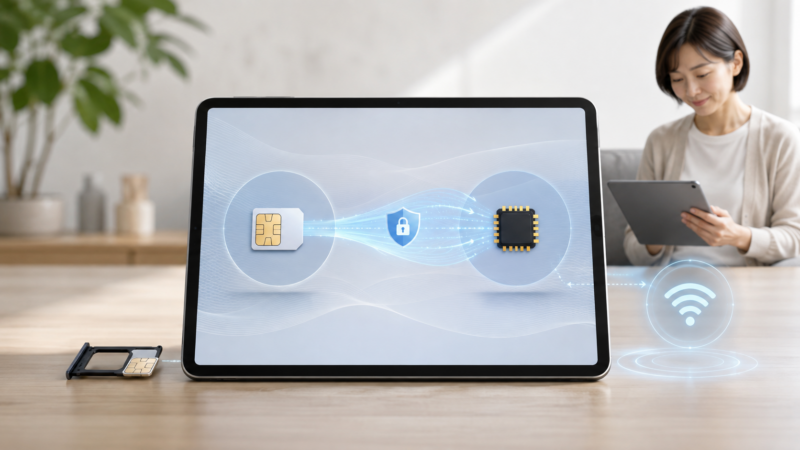 タブレットの物理SIMからeSIMへ回線を変更するイメージ