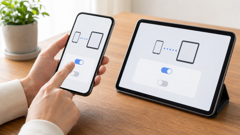 iPhoneでテキストメッセージ転送を設定してiPadと連携する様子