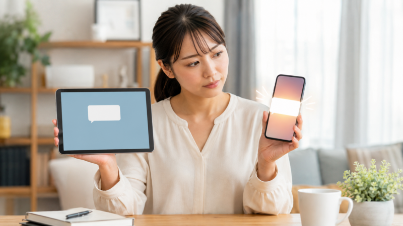iPad単体ではSMSを受信できずスマートフォンに通知が届く様子