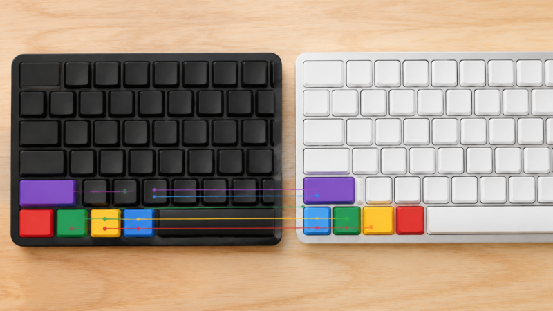 WindowsとMacのキーボード配列および修飾キーの違いを比較した画像