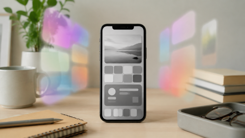 グレースケールでスマホ画面の視覚的な刺激を抑えるイメージ
