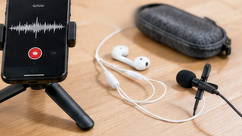 スマートフォン録音に使うスタンドとマイク付きイヤホン