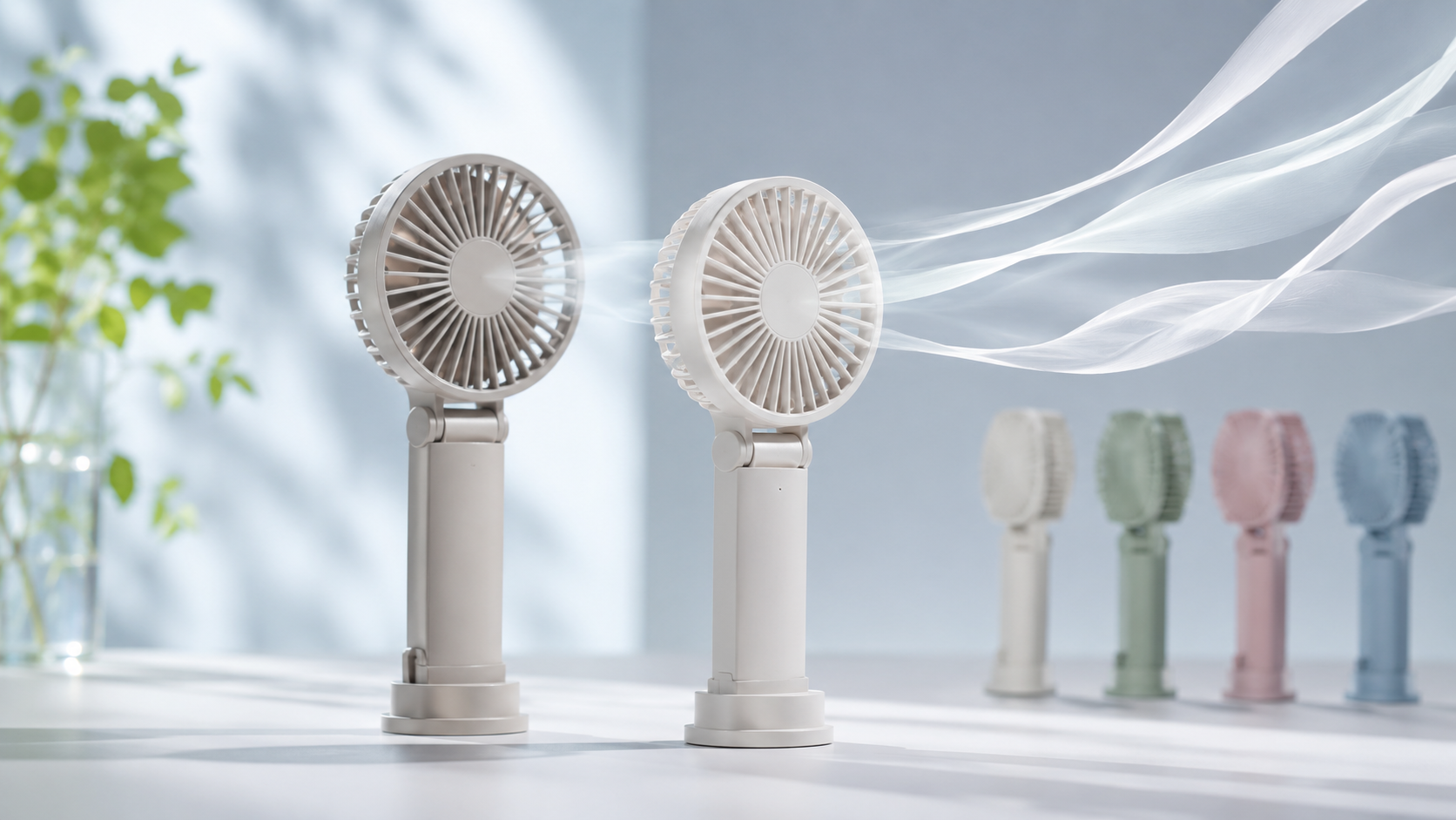 リズムのハンディファン2026年モデルと旧モデルの形状や風の広がりを比較したイメージ