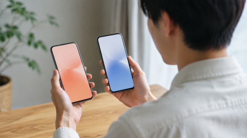 連絡用途を分けて2台のスマホを操作する日本人