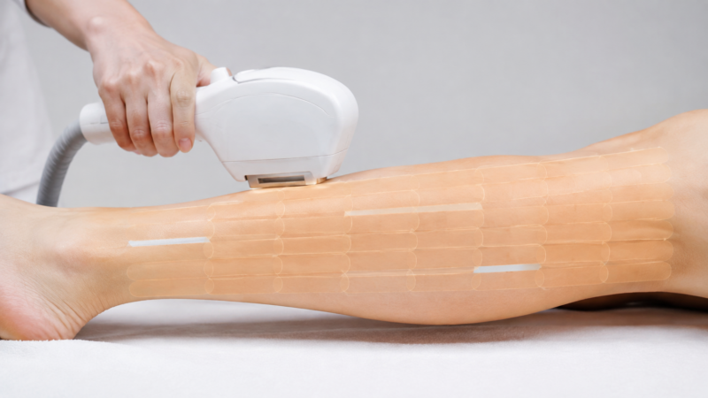 光美容器を速く動かして脚に照射漏れが生じるイメージ