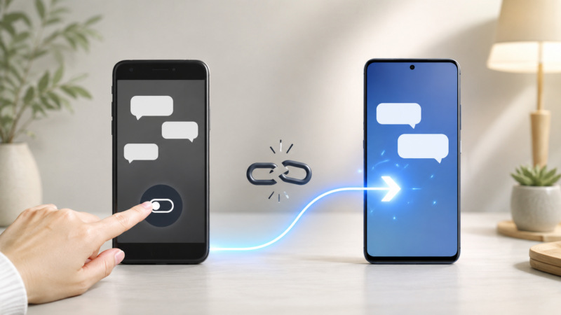機種変更後に旧端末のメッセージ登録を解除して新しいPixelへ切り替える様子