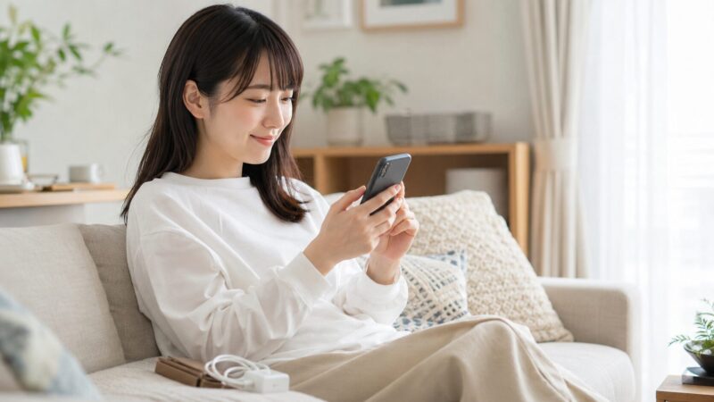日常用途でシンプルなスマートフォンを使う日本人女性